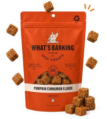 What's Barking Soft Bites Dog Treats, Pumpkin Cinnamon, Soft Chewy Dog Training Treats, Bite Size Reward Treats for Dogs, Small Batch Made in USA, Resealable 6 oz Pouch
