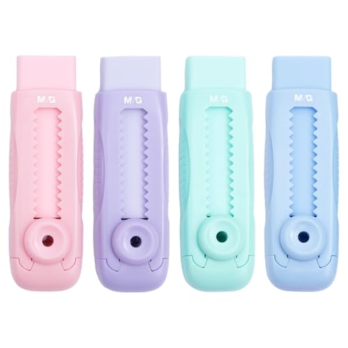 M&G 4 Pcs Cute Erasers for Kids Sliding Retractable Pencil Erasers, Push Pull Design Cute Erasers Stationery Supplies for Kids Back to School Supplies for Office