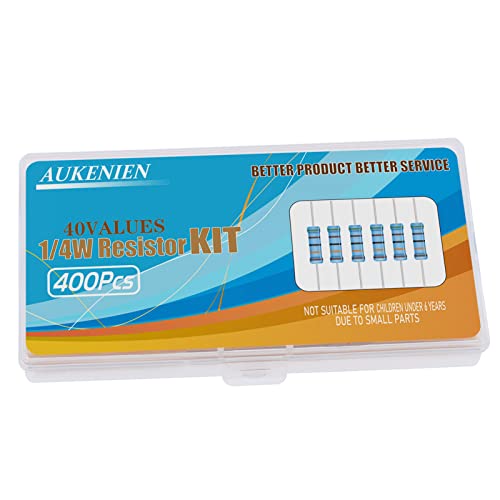 Aukenien 1/4W Resistor Assortment Kit 40 Values 400Pcs 1/4 Watt Metal Film Fixed Resistors Variety Pack 0 Ohm To 10M Ohm 1/4Watt 0.25 Watt Common Resistors Assorted Rohs Compliant With ±1% Tolerance #TOP5