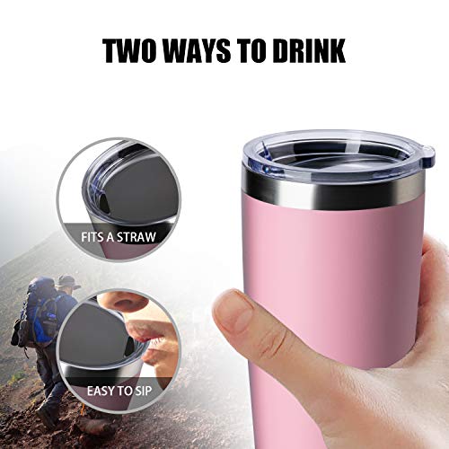 ONEB 20oz Double Wall Vacuum Insulated Travel Mug, Stainless Steel Tumbler with Lid, Durable Powder Coated Insulated Coffee Cup for Cold & Hot Drinks (Pink, 20oz-1 Pack)