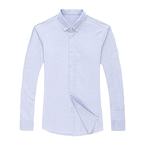 Maiyifu-Gj Men's Casual Striped Dress Shirt Turn-Down Collar Button Down Business Shirts Solid Slim Fit Long Sleeve Shirts (Grey,175) #TOP30