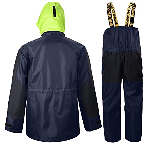 Sailing Jacket with Bib Pants Overall Waterproof for Men Women Fishing Rain Suits Coastal(Navy, Medium) - Thumbnail 3