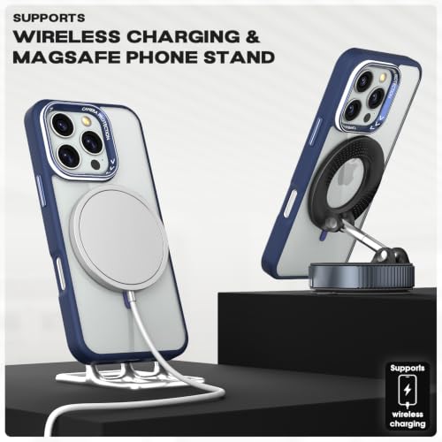 Image of Pikkme Back Cover for iPhone 16 Pro | Shockproof | Mag-Safe Compatible | Hard Transparent Back | Premium Raised Camera Protection | Bumper Case (Blue Mag-Safe)