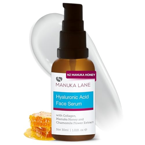 Hyaluronic Acid Serum for Face and Neck with Collagen, Manuka Honey & Chamomile Flower Extract | Plant Based Formula | Carefully formulated to keep your skin young and healthy!