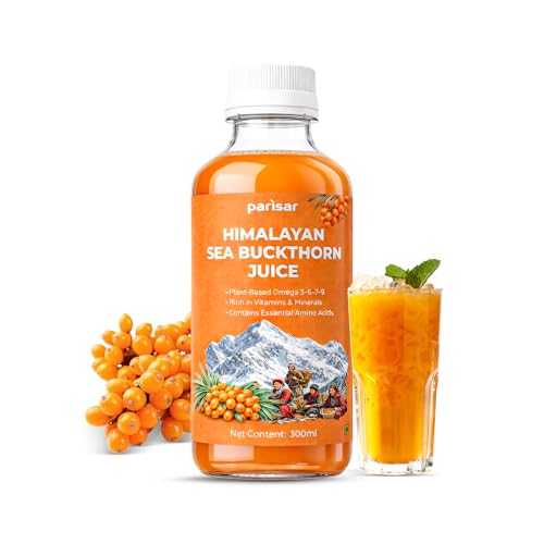 Image of Parisar Himalayan Sea Buckthorn Juice 300ml | No Added Sugar| Pure Sea Buckthorn Pulp Concentrate | Rich in Omega 3 6 9 7, Vitamin C & Antioxidants