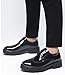 Men Patent Leather Platform Wingtip Oxfords Chunky Heel Round Toe Lug Sole Dress Shoes for Wedding Party (Black,9)