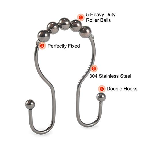 Goowin Shower Curtain Hooks, 12 Pcs Shower Curtain Rings, Stainless Steel Roller Rust-Resistant Balance Sliding Anti-Drop Double Shower Hooks For Curtain Bathroom Shower Curtains (Bronze) #TOP4