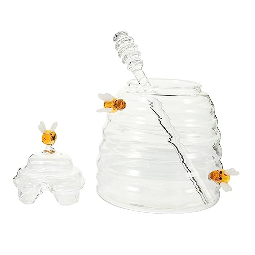 GLEAVI 1Set Honey Dispenser Glass Jar with Dipper Versatile Storage for Honey Syrup Jam and Seasonings for Use for Kitchen and Food