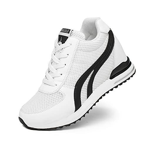 AONEGOLD Damskie buty typu sneakers Wedges, koturn, 7 cm, buty sportowe, oddychające buty do biegania z siateczki, buty rekreacyjne, buty sportowe (biało-czarne, rozm. 35)
