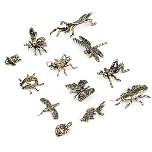 Acrridi 12 Pcs Vintage Brass Animal Figurines Tea Ceremony Accessories