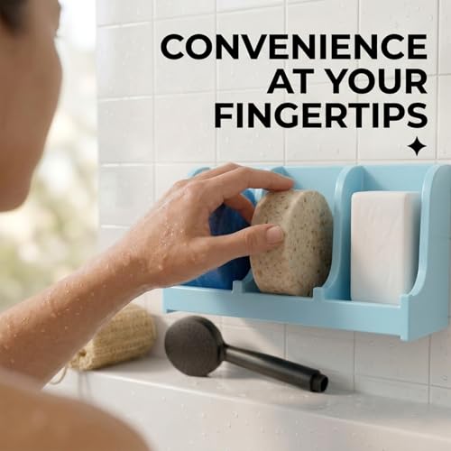 Image of Soap Holder for Shower Wall, 3-Compartment Soap Dish for Shampoo, Conditioner and Body Soap, Fast Draining & Rust-Proof & Heavy Duty, Ultra-Strong Adhesive for Long-Term Bathroom Use & Freestanding