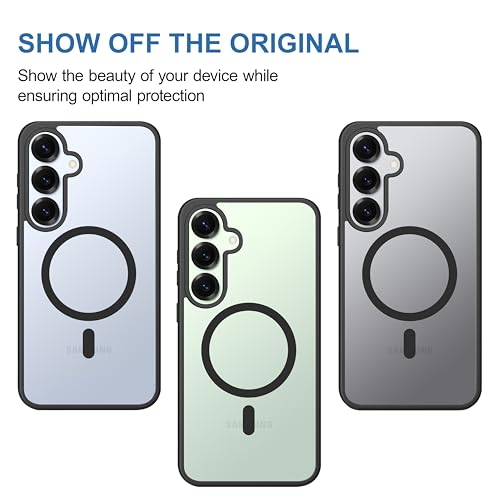 Image of CEDO Cover for Samsung Galaxy S25 (5G) | Compatible with MagSafe Wireless Charging | Designed with Magnetic Lock Shockproof Phone Bumper Transparent Back Case Cover (Black)