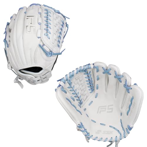 SSK FP5 Fastpitch Softball Glove – Infield - Outfield - Pitcher – 11.5”-11.75”-12”-12.25”-12.5”-12.75”-13”– Right & Left Hand Throw (White/Columbia - Laced Basket Web, 12' - Right Hand Throw)