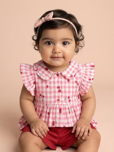 Image of Nautinati Baby Girls Printed Flutter Sleeve Top with Shorts Clothing Set | Age 0-3 Years