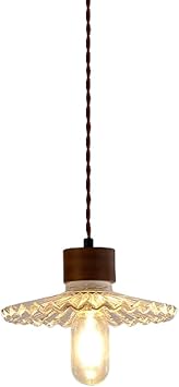 Industrial Clear Glass Pendant Light, 1-Light Mid Century Single Head Hanging Lamp for Bedroom Dinning Room Farmhouse Minimalist Glass Chandelier Diam7.9 Inch