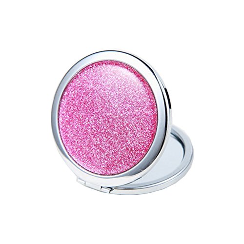 KOLIGHT Mini Portable Metal Fold Pocket Women Girls Makeup Mirror Double Sides (One Is Normal,another Is Magnifying) (Pink)