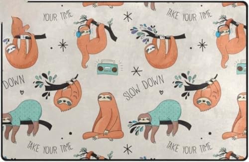 ���փ}�b�g �ʔ����i�}�P���m�̉��y�A�N�e�B�r�e�B�G���A���O�����Ɖ��O 50×80cm doormat Funny Sloth Music Activities Area Rug Indoor and Outdoor