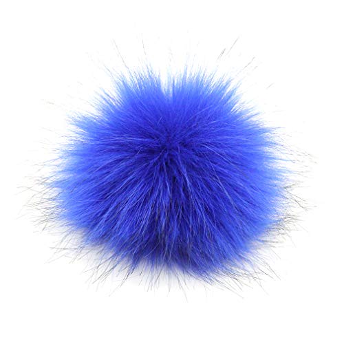 Image of Fluffy Faux Fur Pom Pom Ball for Knitting Accessories, Artificial Pompom with Elastic Cord, Hats Scarves Gloves Bags Charm Accessories, 3.9 Inch Pack of 12 (Royal)