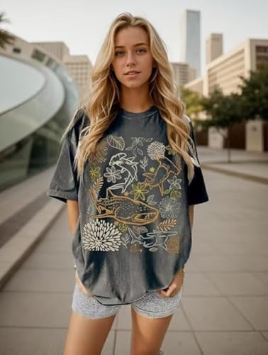 Oversized Tshirts Cute Tops for Women Shark Flower Graphic Tees Tops Summer Casual Loose Beach Vacation Shirts2