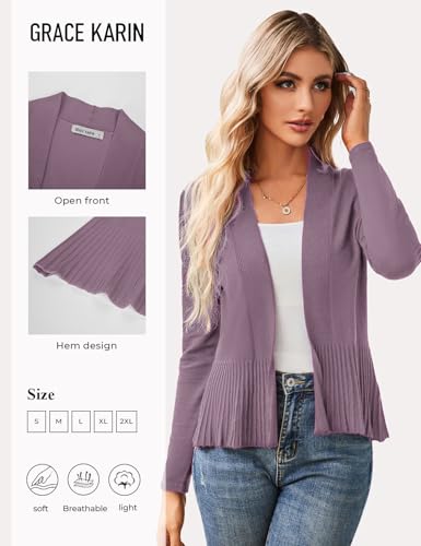 Image of GRACE KARIN Women's Lightweight Peplum Cardigan Sweaters Open Front Cropped Cardigan Long Sleeve Trendy Summer Knit Tops