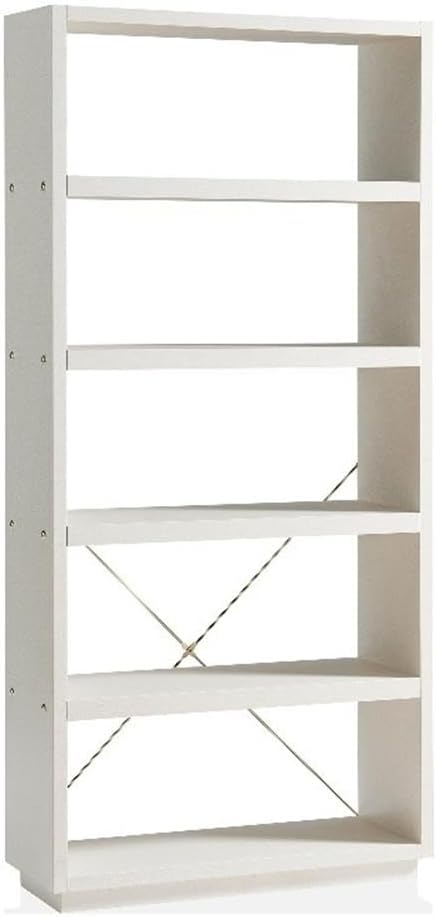 BOWERY HILL Modern Wood Bookcase, 5 Open Shelves, Cream Weave Finish, MDF Construction with Gold Metal X-Accents, 33.5" W x 11.5" D x 70.75" H, Contemporary Style for Living Room or Home Office