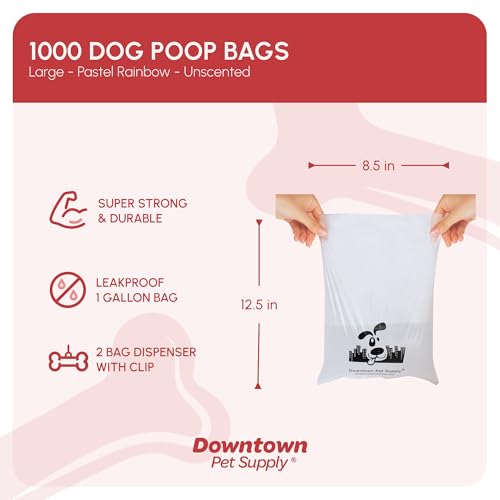 Downtown-Pet-Supply-Unscented-Poop-Bags-for-Dogs-with-Dispenser-1000-Count-Leak-Proof-Dog-Waste-Bags-and-Bone-Shaped-Dog-Poop-Bags-Holder-for-Leash-Pastel-Rainbow-125-x-85