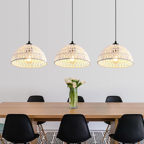 50% de descuento en lámparas colgantes de ratán blanco, 3 unidades - Image 2