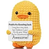 Positive Affirmation Companion Crochet Duck, Inspirational Crochet Animals Stress Anxiety Relief Toys, Handmade Mental Health Gifts for Women Men, Cute Desk Decor for Friends Coworkers Birthday