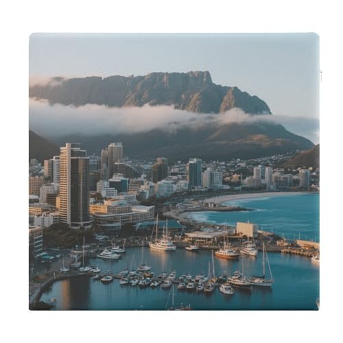 LZAHDCN Cape Town City View Stool Cushion with Memory Foam, Chair Cushion with Zipper and Removable Cover, Square Chair Pad for Home Coffee Shop Office Restaurant Garden 15 X 13.8 X 1.8 Inches