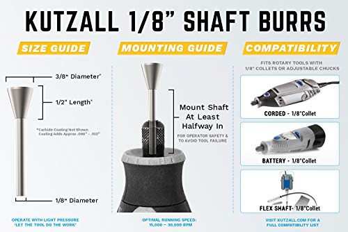 Kutzall Original Dove Tail Rotary Burr, 1⁄8" Shaft, Fine - Woodworking Attachment For Dremel, Foredom, Dewalt, Milwaukee. Abrasive Tungsten Carbide, 3⁄8" (9.5Mm) Dia. X 1⁄2" (12.7Mm) Length, Dt-38-Eg #TOP2