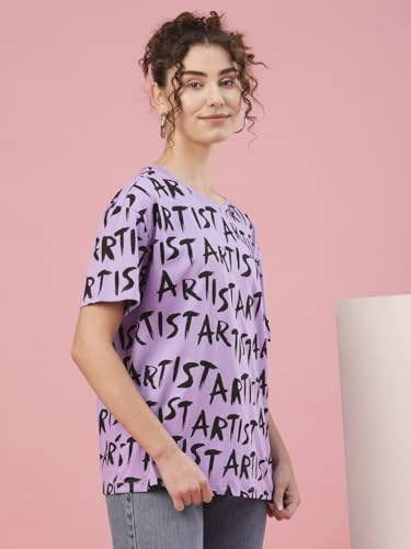 Image of Globus Women Pink Boxy Fit Typography Cotton T-Shirt-3639407001