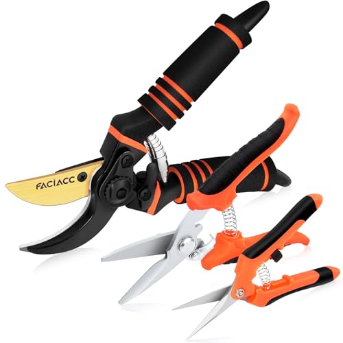 FACIACC Gartenschere 3 Stück, Gardena Set, Bypass-Gartenschere mit SK5-Stahlklingen,...