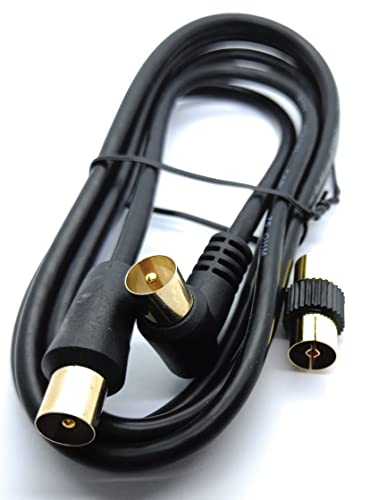 DRUT 1.5m TV RF Right Angle Male to Male Aerial Antenna Coaxial Cable With Female to Female Coupler Gold Connectors 75 ohm - Image 3