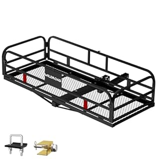 Wildroad Hitch Mount Cargo Carrier Basket 500 LBS Folding Vehicle Cargo Baskets 60" x 24" x 14" Fits 2" Receiver with 2" Hitch Stabilizer for SUV, Pickup Truck, Trailer