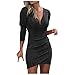 Party Kleider Damen Einfarbig Glitzerkleid Frauen Wrap Minikleid Langärmelig Glitzer Kleid Trägerlose Chiffonkleid Wickelkleid Etuikleid Bodycon Kleid
