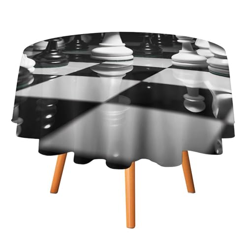 Nappe ronde d'échecs noire et blanche en polyester de 152 cm - 2