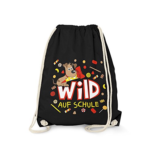 Sacca - Wild on Scuola - Cane Zaino per bambini con divertente motivo animale idea regalo per linizio della scuola 1° classe taglia unica Unico da palestra nero