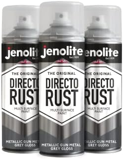 JENOLITE Directorust Metallic Gloss Spray Paint | GUN METAL GREY | Multi-Surface Paint | All-In-One Primer, Undercoat and Topcoat | 400ml