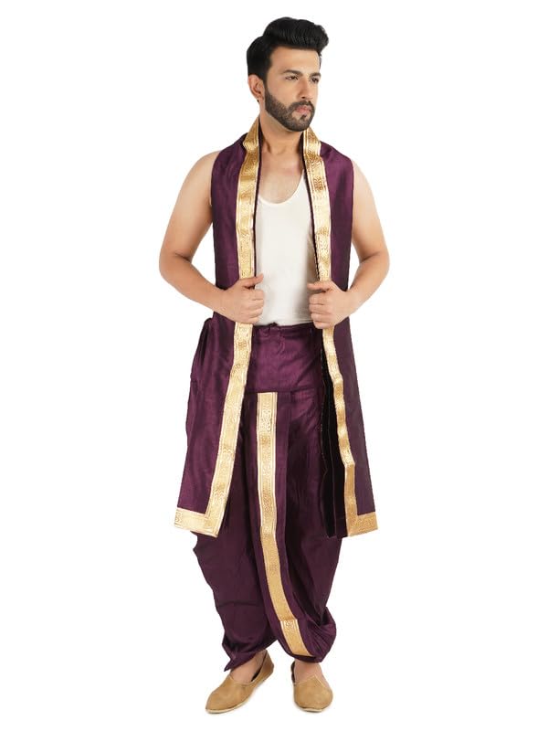 Men's Dupion Silk Dhoti With Dupatta For Wedding Festival Pooja and Traditional Functions Use It (Size - Free)-image-20