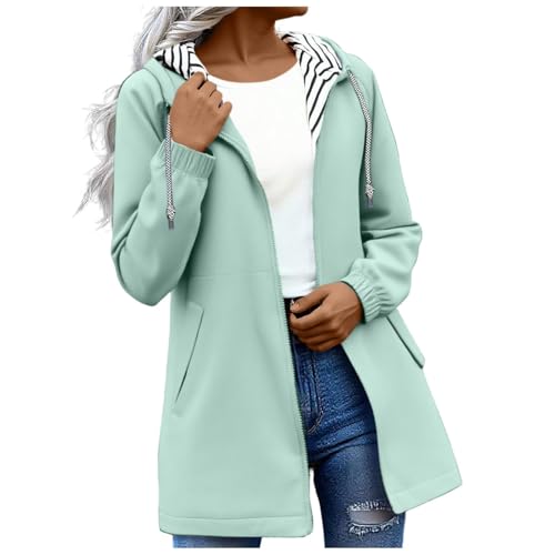 Generisch Chaqueta de lluvia para mujer, impermeable, transpirable, reflectante, para invierno, monocolor, con cremallera, chaqueta de longitud media, chaqueta cálida de invierno, verde menta, XL