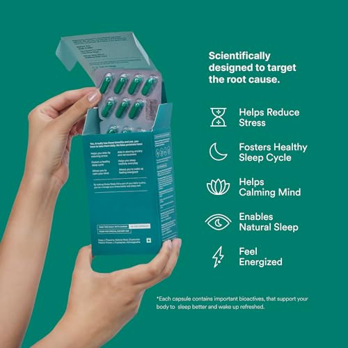 Image of Stress-Sleep Aid Capsules| Melatonin Free| Non-Habit forming| Calmer mind & Restful sleep| GMP Certified |Non-GMO |For Men & Women| 56 Capsules (Pack of 1)