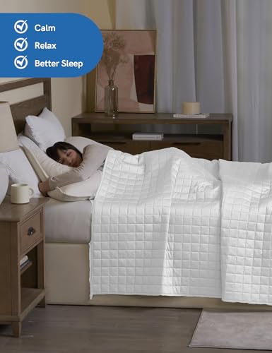 Image of YnM Cooling Weighted Blanket for Adults, 20lbs Heavy Bed Throw for One Person of 190lbs, Perfect for Hot Sleepers or Warm Climates with Cooling Rayon /Glass Beads(60x80 Inches,Queen Bed, White)