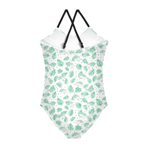 senya Girls Swimsuits One-Piece Swimwear Tie Bathing Suit Beach Summer Round Neck 5-6T Green Hedgehog Pattern2