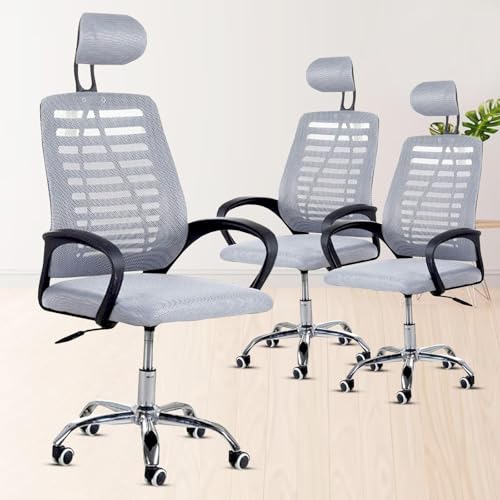 Image of Casa Copenhagen (Pack of 3 Mesh Office Desk Chair,Rocking Ergonomic Computer Chair Adjustable High with Headrest and Comfortable Armrest Swivel - Grey & Black Handle