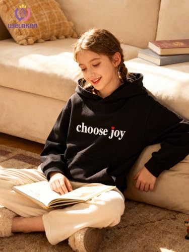 Image of WELAKEN Cotton Hoodie Sweatshirt for Girls Kids & Teens Long Sleeve Pullover with Kangaroo Pocket