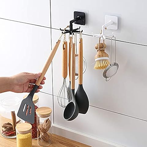 BECHOICEN Kitchen Stick Wall Holder, Heavy Duty Wall Hooks Adhesive for for Kitchen/Bathroom 360-Degree Rotating Hook Utensil Hangers Hooks Cover