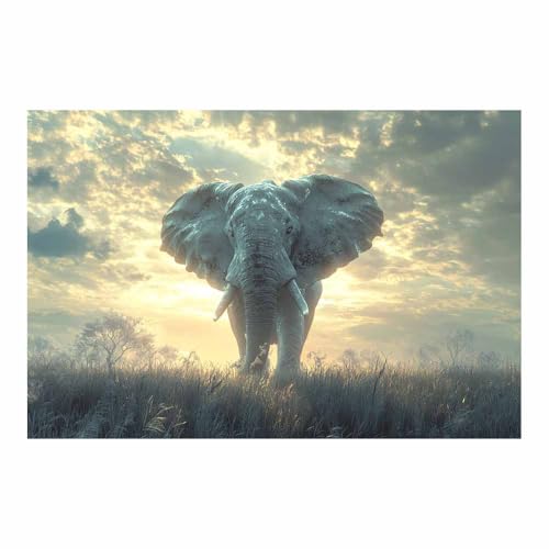 Toile Éléphant Afrique Idéale pour Salon Rustique au Coucher de Soleil