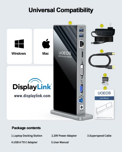 Usb Docking Station Uoeos,13 In 1 Usb C Laptop Docking Station With Hdmi&Dvi&Vga Ports Simultaneously Triple Display,5 Usb 3.0 Port,Gigabit Ethernet,Audio&Mic,Tf&Sd,Compatible With Usb C/A Laptop #TOP7