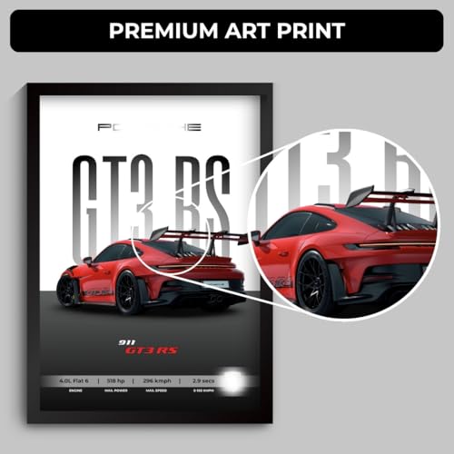 Image of Porche 911 GT3 RS Poster | Framed Porche A4 Sized (31 x 23 cm) | Supercar Posters for Wall, Gift for Boys, 911 Car Frames | Car Poster for Wall, Bedroom, Hostel, Study Room, Desk (F 006)