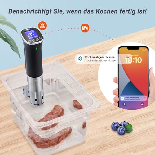 Sous Vide, Sous Vide Stick ISV-300W WLAN Professioneller Küchenroner, 0-90℃ Niedertemperaturgaren | APP-Rezepte, IPX7 wasserdicht, ±0,1 °C präzise und konstante Temperatur